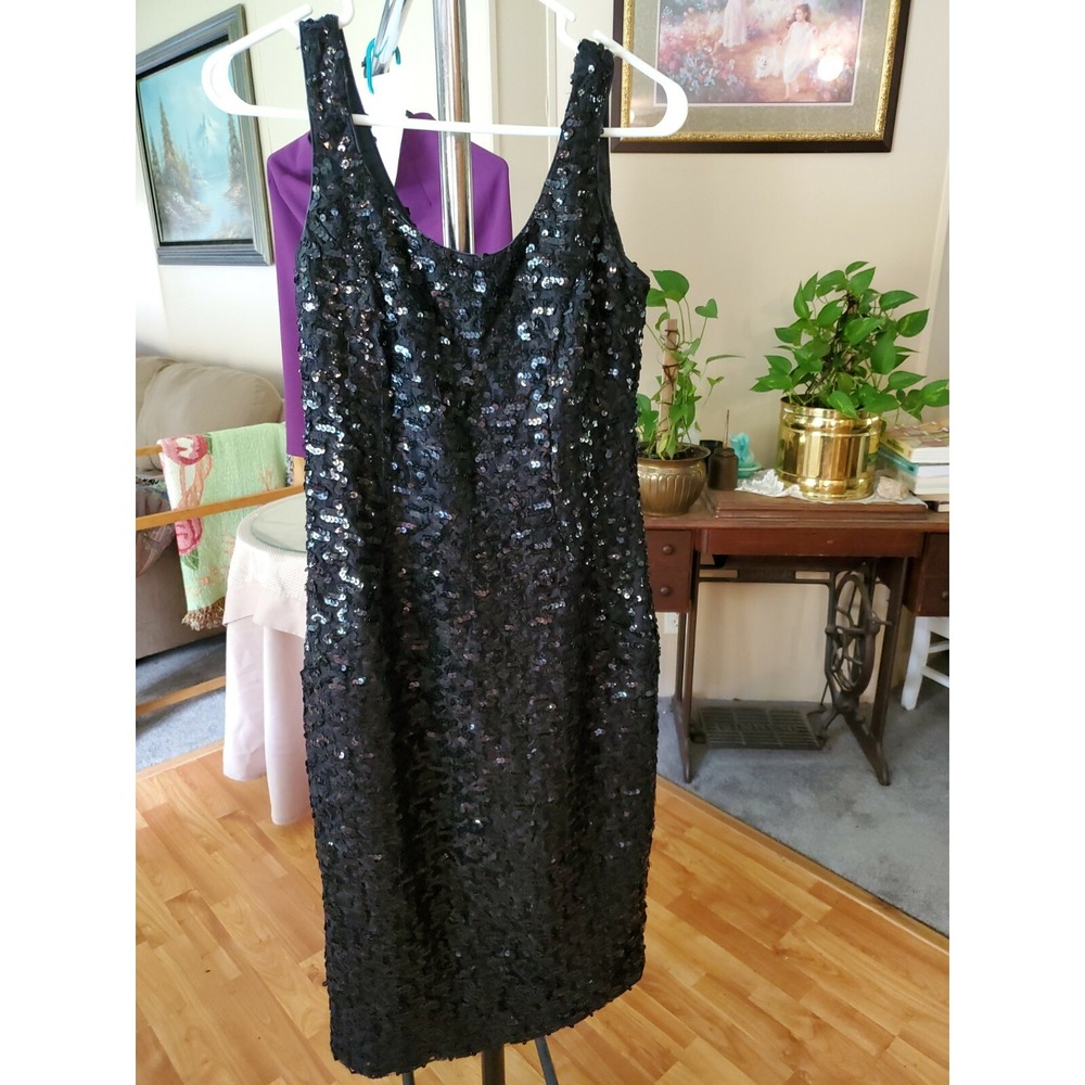 ACT I black sequence dress Sleeveless Vintage Beautiful size 3/ 4 fully LINED S8